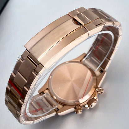 Reloj de lujo para hombre VK63 con movimiento de cuarzo, cronógrafo de negocios, 39mm, acero/oro rosa, fecha, esfera luminosa y cronógrafo completo