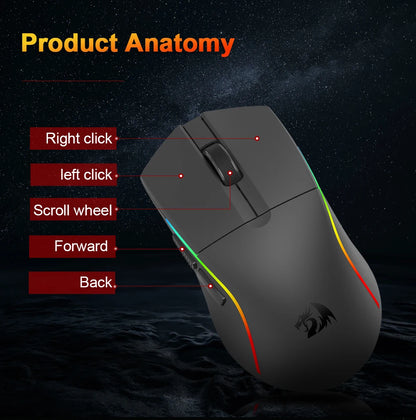 REDRAGON DEICIDE M816 PRO RGB USB Support Bluetooth 2.4G Wireless Gaming Mouse 26000 DPI 6 Buttons for Gamer Wired Mice Computer