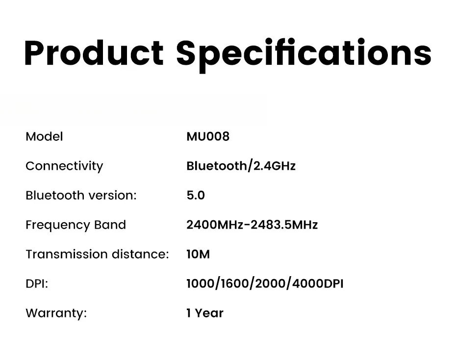 Langaton Bluetooth 5.0 2.4G -hiiri, ergonominen, 4000DPI, 6 hiljaista painiketta, MacBookille, tableteille, kannettaville tietokoneille ja PC:lle