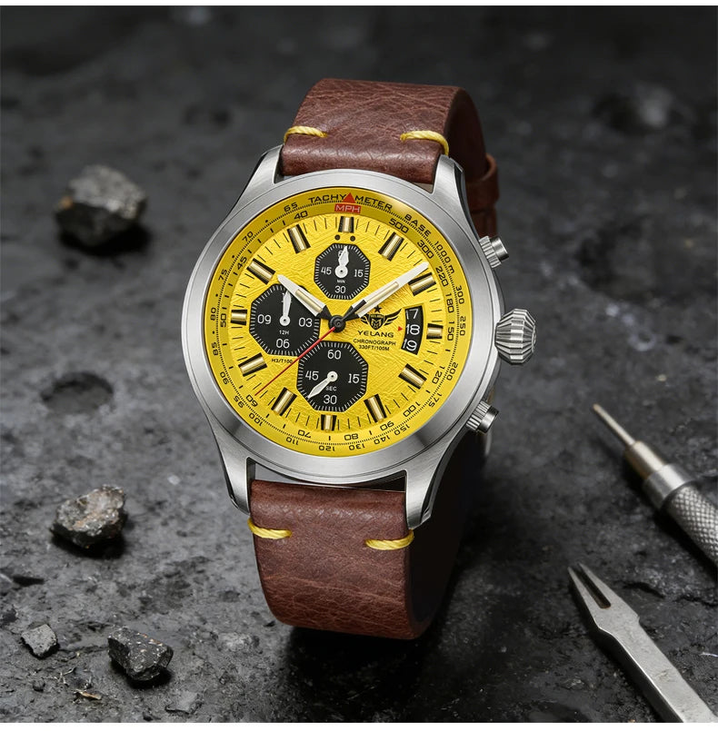 Zegarek kwarcowy męski YELANG V1029S 42mm, mechanizm Japan OS10, luminescencja T100, wodoodporność 100M, sportowy styl militarny, szafir