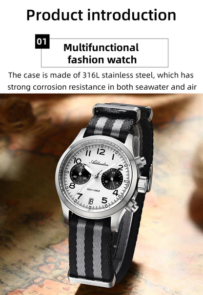 Relógio Masculino ADDIESDIVE 2025 New Panda Eye Retro Luxo VK64 Quartz, Cronógrafo Desportivo, 100M Impermeável, Luminoso
