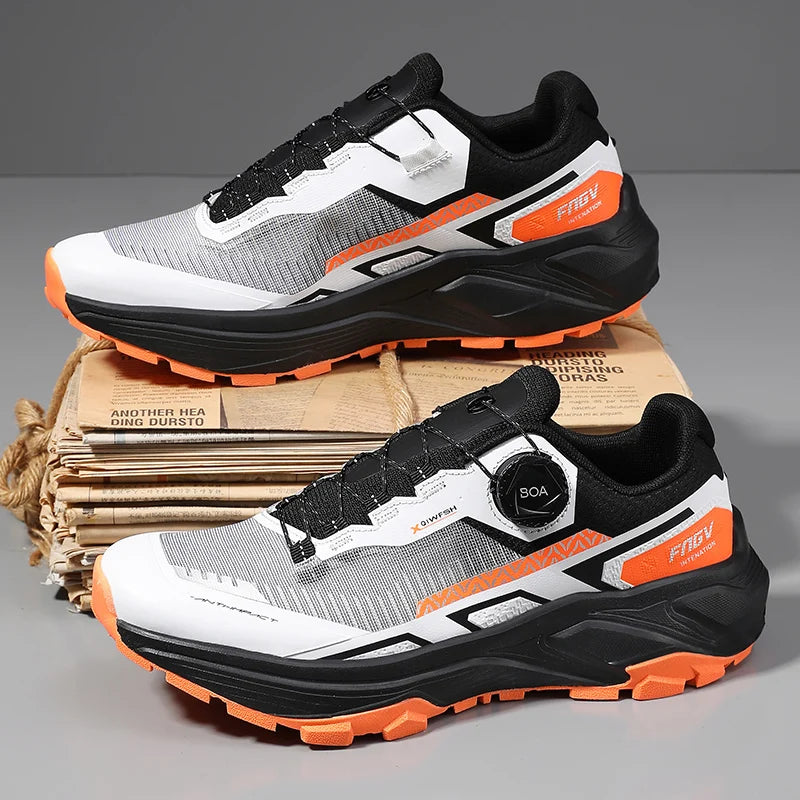 Sapatilhas de corrida para homem primavera e verão — calçado outdoor para caminhada, sapatilhas de trail resistentes ao desgaste com fecho BOA, respiráveis, estilo desportivo e casual