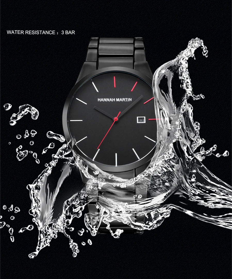Hannah Martin -miestenkello, ruostumattomasta teräksestä valmistettu kotelo, kvartsikoneisto, 41 mm:n kellotaulu, ammattimainen tyyli, kalenterinäyttö (jäljitelmä)