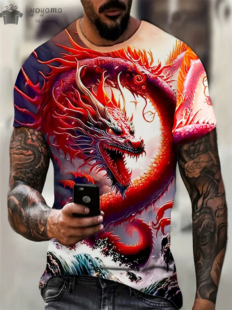 Animal Dragon 3D Print Sport Quick-dry Breathable Men TShirt Outdoor Street Harajuku Run Fitness Short Sleeve Clothes Top Summer