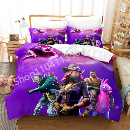 Battle Royale F-Fortnite 3PCS Bedding Set Kids Duvet Cover Quilt Pillowcase Double Size Victory Game Bedroom Linen Decoration