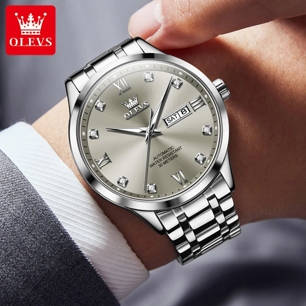 Reloj automático para hombre OLEVS 9946: reloj de pulsera mecánico de lujo, equipado con un calendario con indicador de fecha, ideal para hombres de negocios.