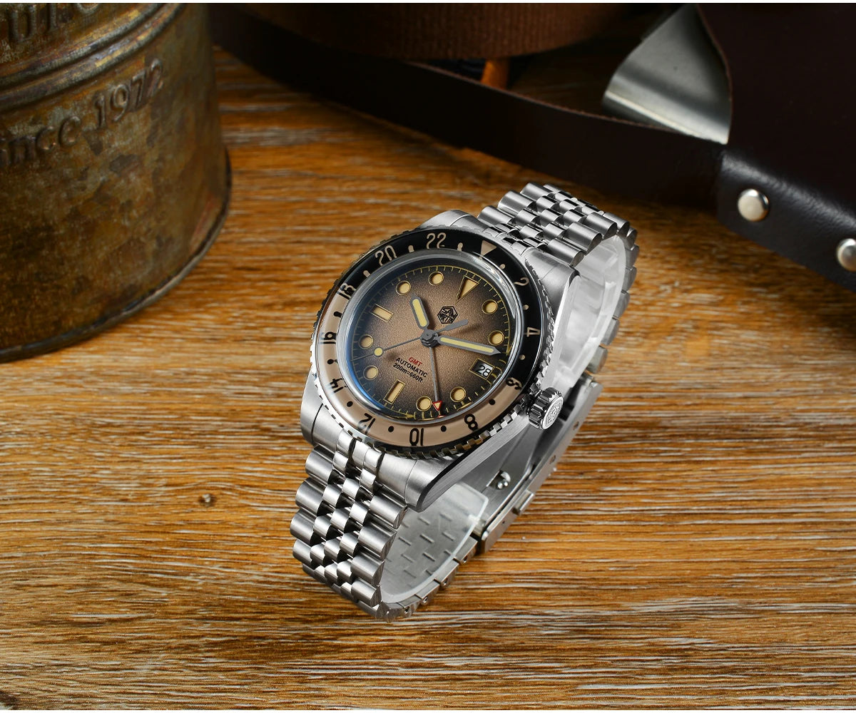 San Martin 2025 Men's Watches Retro NH34 GMT Sandwich Dial 40mm Bidirectional Sapphire Bezel Luxury Sports Watch 20Bar SN0134