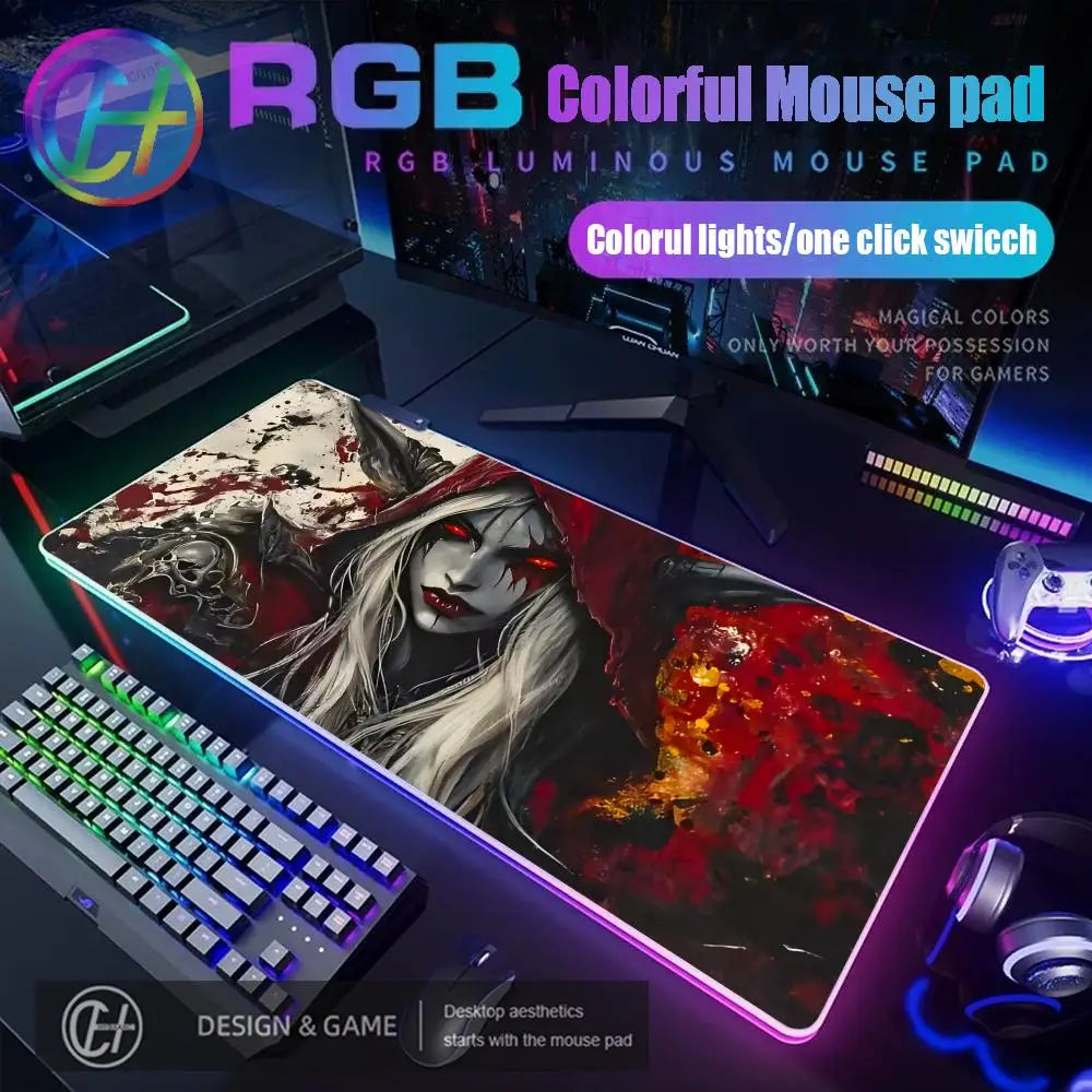 World of Warcraft Sylvanas Mouse Pad RGB Gaming Mouse Pad Desk Mat HD Gamer Large LED Light XXL MousePads PC Computer Carpet