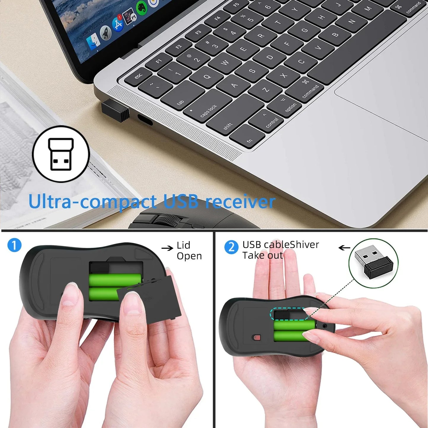 Wireless Mouse 2.4G Ergonomic Gaming Mouse Rechargeable 800/1200/1600DPI Mice for E-Sports Office Desktop Computers Laptop