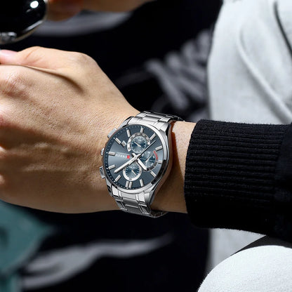 CURREN Men's Stainless Steel Chronograph Watches with Luminous Hands,Triple Sub-Dials Auto Date Fashion Design Quartz Wristwatch