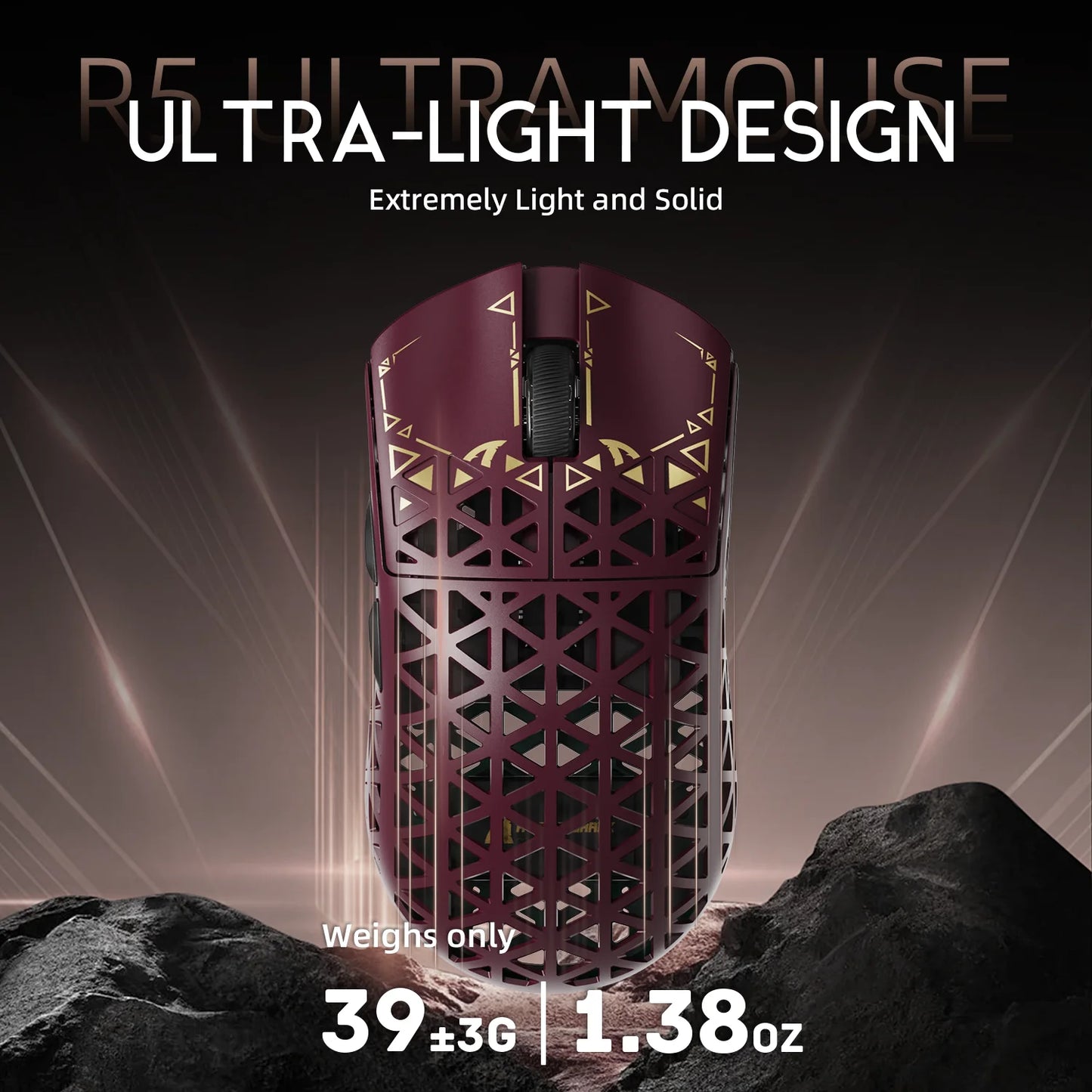 ATTACK SHARK R5 Ultra Carbon Fiber trådløs gamingmus, PixArt PAW3950MAX gamingsensor, 42000DPI, 8000Hz, MCU Nordic 52840