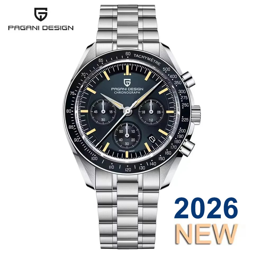 Pánske hodinky PAGANI DESIGN „New Moon“ – luxusné quartzové hodinky, chronograf, zafírové sklo s antireflexnou úpravou, keramický rámček, luminiscenčné ručičky