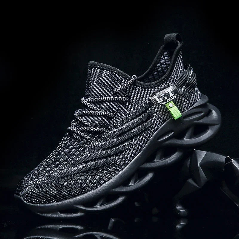 YRZL løbesko til mænd, sorte joggingsko, casual sneakers til udendørs brug, åndbart mesh, let stødabsorbering, sorte tennissko til kvinder