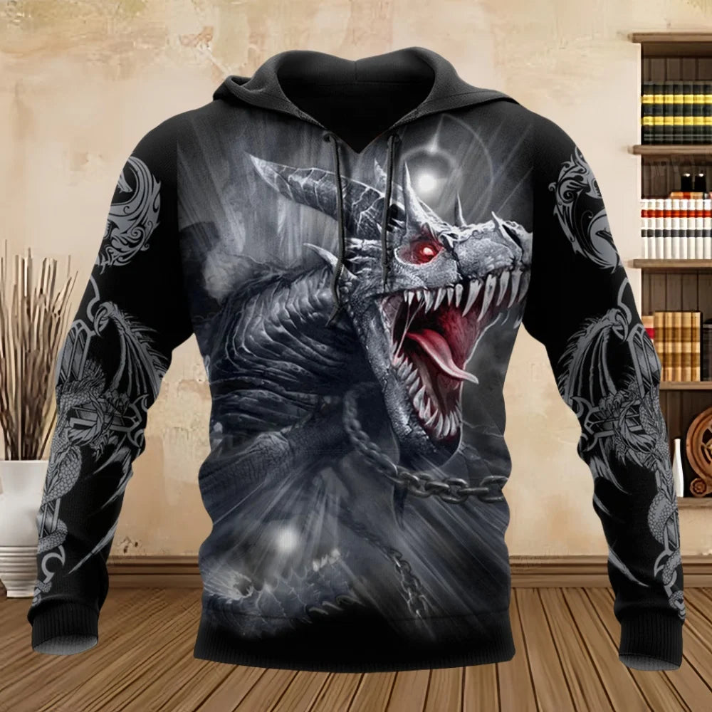 Spring Autumn Long Sleeve Tattoo Dragon 3D Printed Men Hooded Hoodies Sweatshirt Unisex Streetwear Pullover Casual Tracksuits
