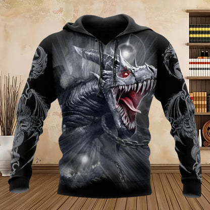 Spring Autumn Long Sleeve Tattoo Dragon 3D Printed Men Hooded Hoodies Sweatshirt Unisex Streetwear Pullover Casual Tracksuits