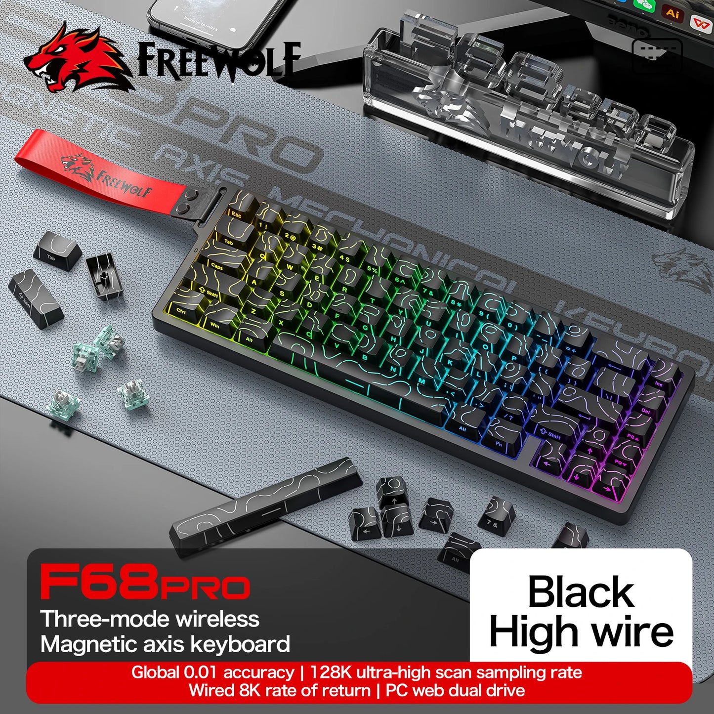 Magnetic Switch Keyboard ATTACK SHARK X68HE X68PRO HE and FREEWOLF F68 Wired F68Pro Wireless for Pro Gaming 0.01mm Rapid Trigger