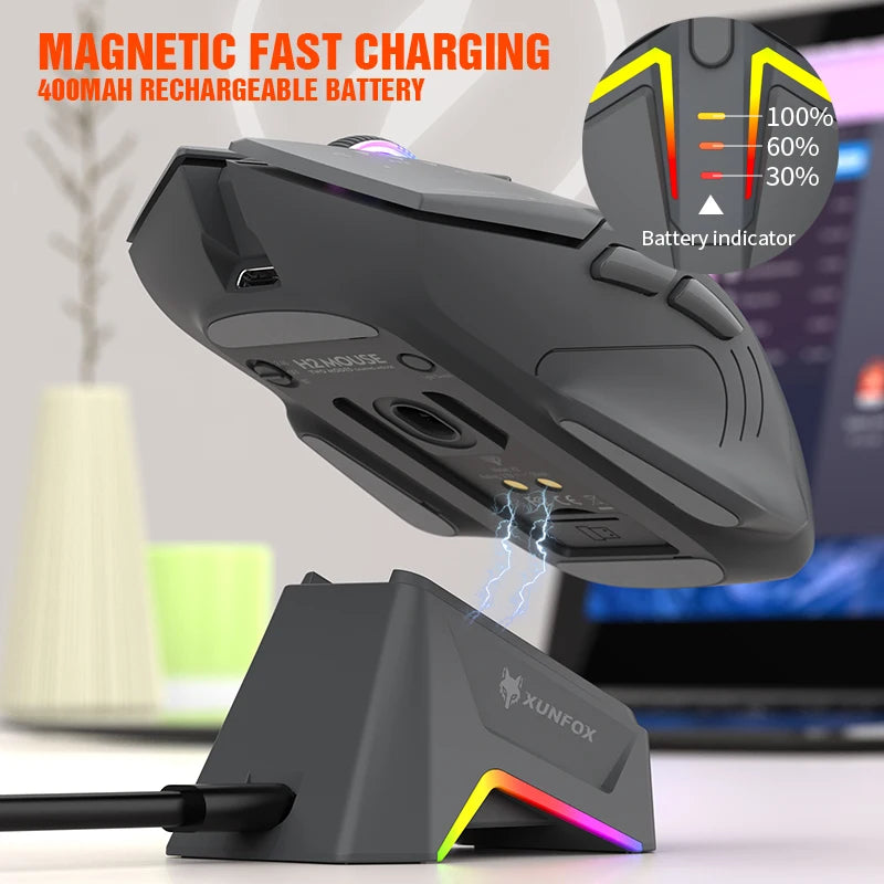 XUNSVFOX H2 wireless Bluetooth dual-mode mouse RGB lighting effect laptop gaming office magnetic charging