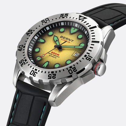 BERNY Automatic Diver Watch for Men Frosted Dial MIYOTA 8215 316L Supper Luminous Sapphire AR Fluororubber Men's Diving Watches