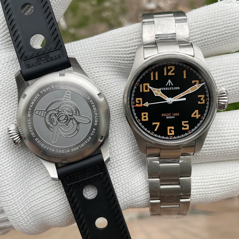 STEELFLIER Official SF740V New Quartz Pilot Series Swiss C3 Luminous 200M Waterproof VH31 Movement Men's Fashion Business Watch
