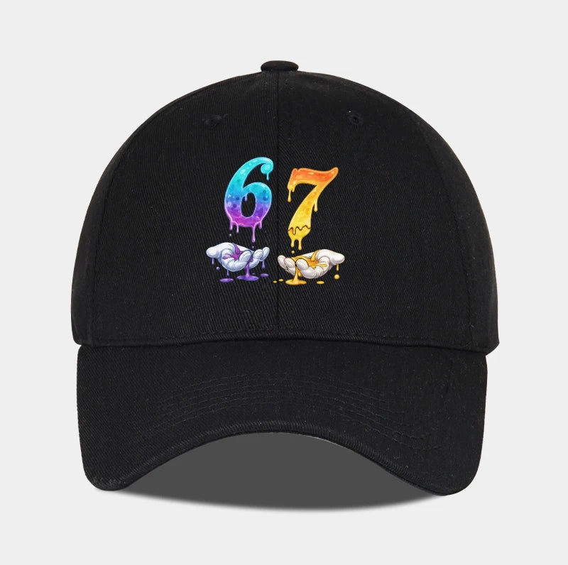 Colorful Dripping Number 67 Print Baseball Cap Adjustable Unisex Cartoon Streetwear Sun Hat