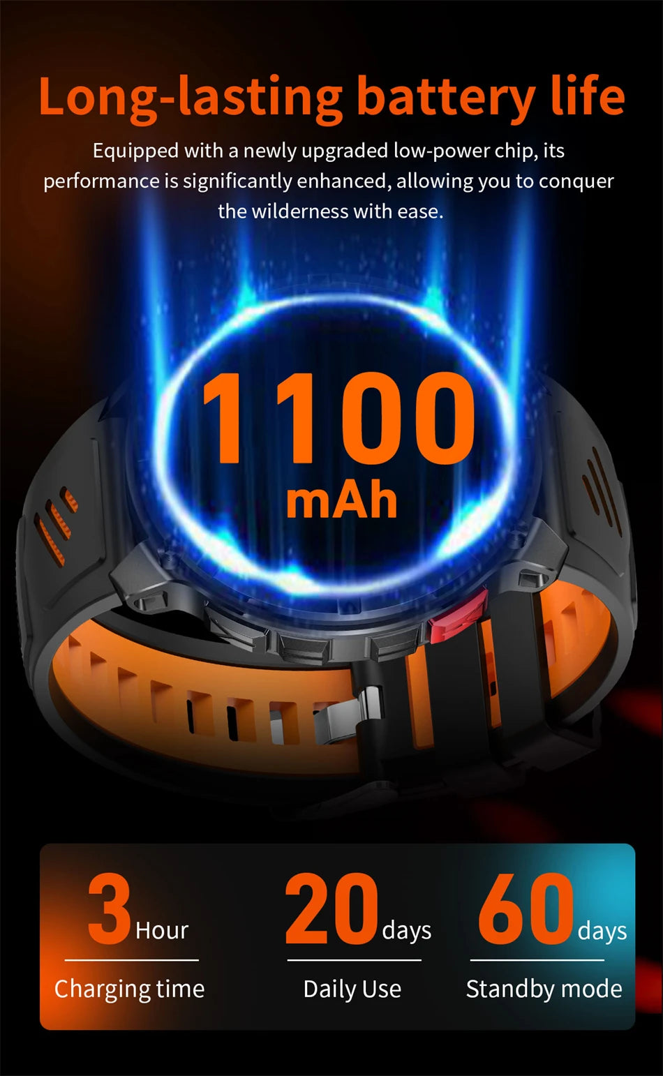 2026 T-Rex 3 Style Smartwatch for Men  1100mAh Battery, GPS, 10ATM Waterproof, Bluetooth Calling & Sports Tracker