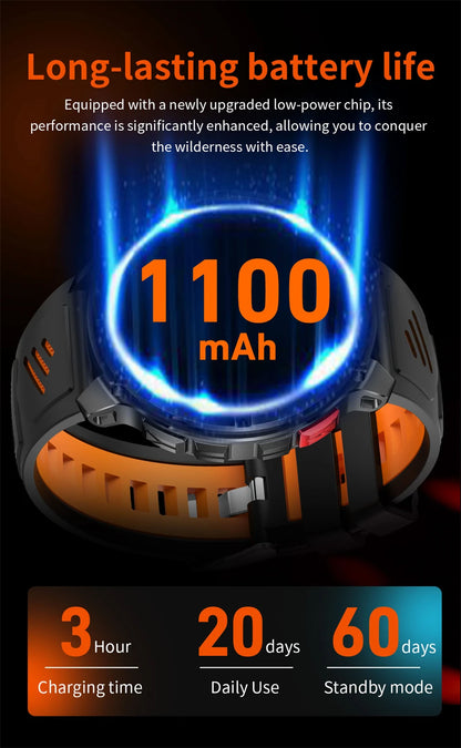 2026 T-Rex 3 Style Smartwatch for Men  1100mAh Battery, GPS, 10ATM Waterproof, Bluetooth Calling & Sports Tracker