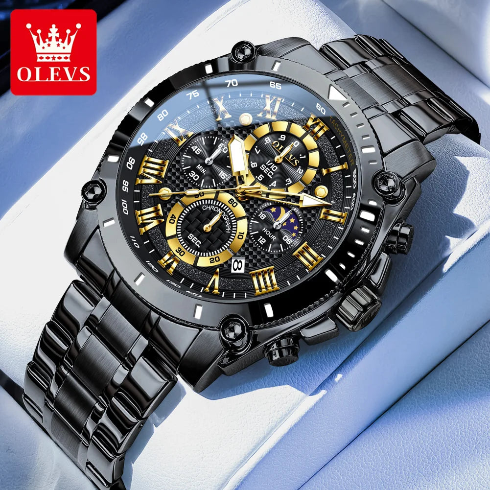 OLEVS New Man Watch Moon Phase Chronograph Waterproof Luminous Multi-functional Original Luxury Brand Quartz Men's Watches 3689