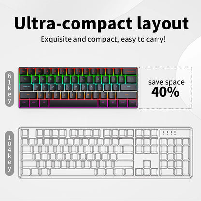 H61K USB-Type C Wired Mechanical Keyboard Red Switch RGB Backlit 61 Keys English Spanish Wired Keyboard for Game Office
