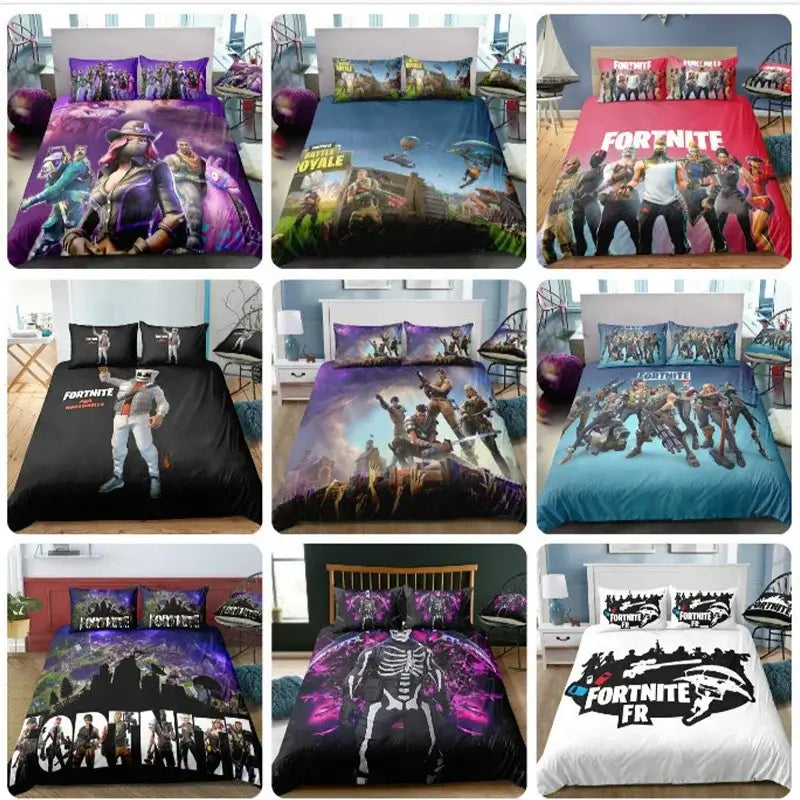 Fortnite Bedding Set Duvet Cover 3 Piece 3D Printed Bedroom Bedding Game Anime Cartoon Pillowcase Room Decoration Gifts