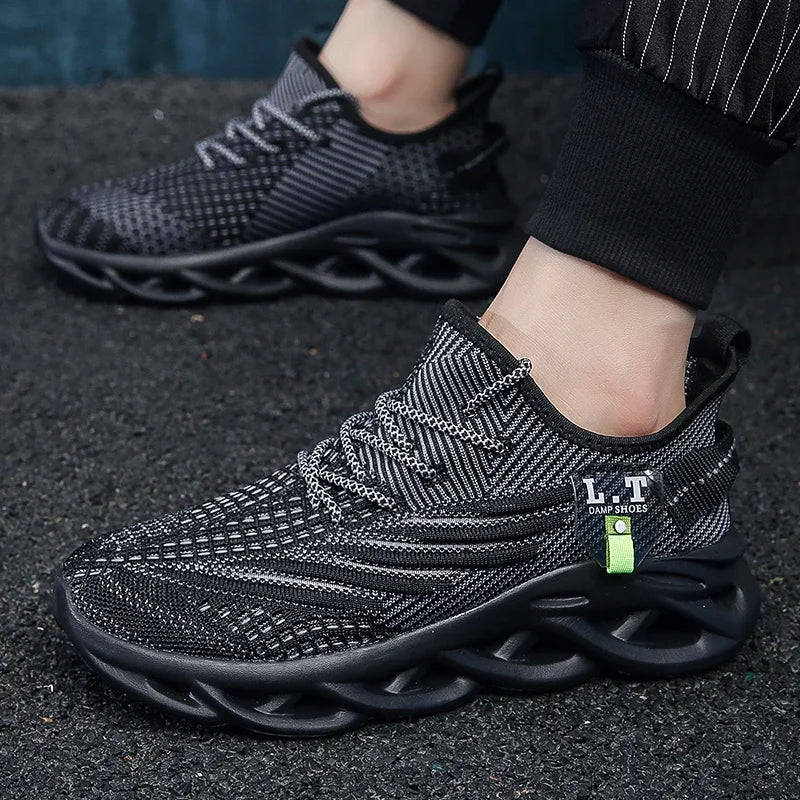 YRZL løbesko til mænd, sorte joggingsko, casual sneakers til udendørs brug, åndbart mesh, let stødabsorbering, sorte tennissko til kvinder