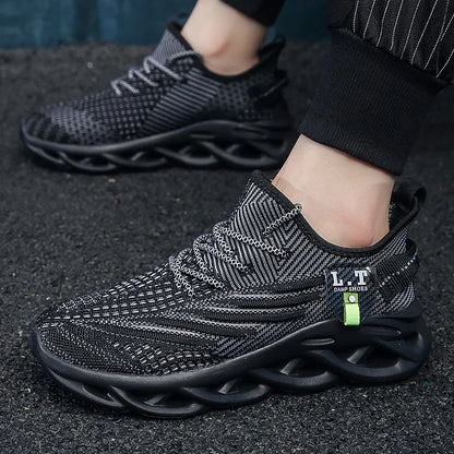 YRZL løbesko til mænd, sorte joggingsko, casual sneakers til udendørs brug, åndbart mesh, let stødabsorbering, sorte tennissko til kvinder