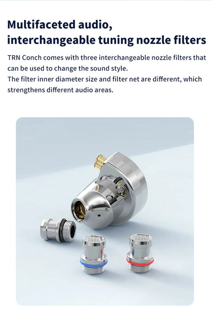 Monitores In-Ear TRN Conch Lucky Bag – Auriculares HiFi com Fio, Dinâmicos de Diamante DLC, com Filtros de Bocal de Afinação para Xiaomi