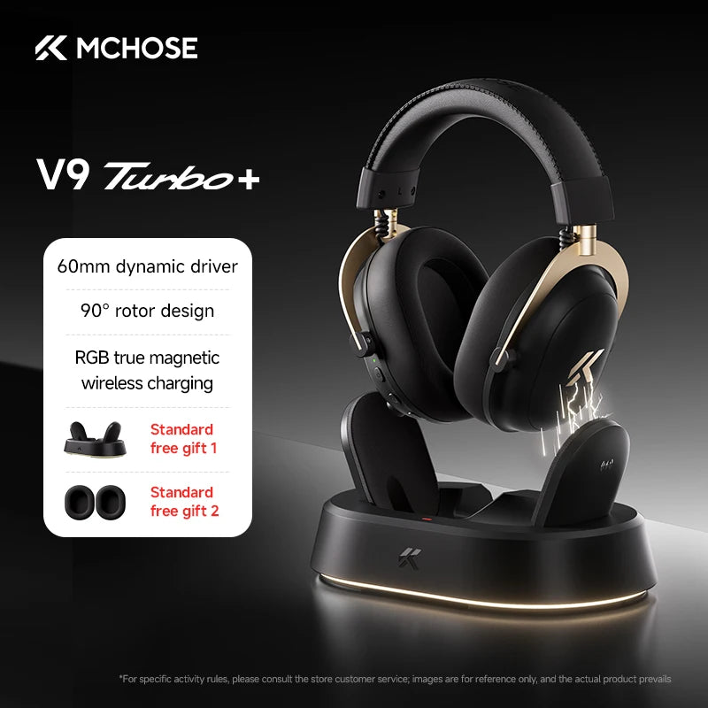 Auriculares gaming inalámbricos MCHOSE V9 Turbo con sonido envolvente 7.1, RGB, auriculares esports con drivers de 60mm, micrófono con cancelación de ruido y base de carga