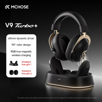 Auriculares gaming inalámbricos MCHOSE V9 Turbo con sonido envolvente 7.1, RGB, auriculares esports con drivers de 60mm, micrófono con cancelación de ruido y base de carga