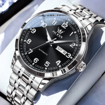 OLEVS Original Men's Fully Automatic Mechanical Watch Stainless Steel Calendar Week Men's Luminous Waterproof Business Watch