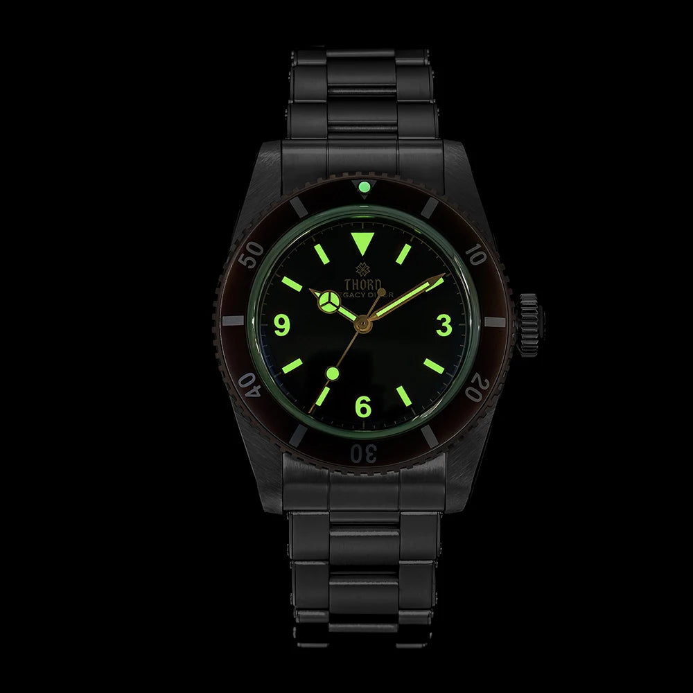 Thorn T028 Bronze Dive Watch PT5000 Automatic Movement Mechanical Watches Aluminum Bezel Sapphire 37mm Men Wristwatch