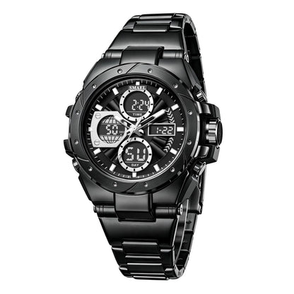 Montre pour homme SMAEL 8160 – Modèle sport militaire, analogique et numérique, en acier inoxydable – Étanche, avec affichage LED, alarme, chronographe et chronomètre