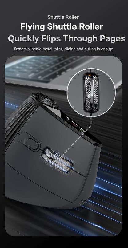 Jomaa RGB podświetlana bezprzewodowa pionowa mysz Speed Roller z pokrętłem regulacji funkcji, Bluetooth USB, ergonomiczna, ciche kliknięcie