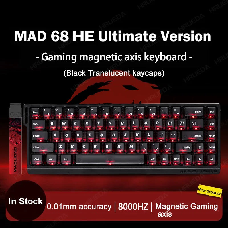 MADLIONS Mad 60he Mad60HE Mad 68HE Teclado mecânico com interruptores magnéticos, com fios, hot-swap, taxa de polling 8K, teclado gaming personalizado