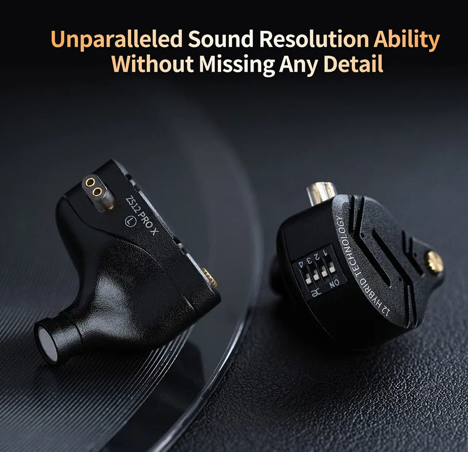 KZ ZS12 PRO X hybrid dynamisk og balanced armature-teknologi IEM-øretelefon, opgraderet HiFi-bas in-ear-hovedtelefon med tuningkabel-headset