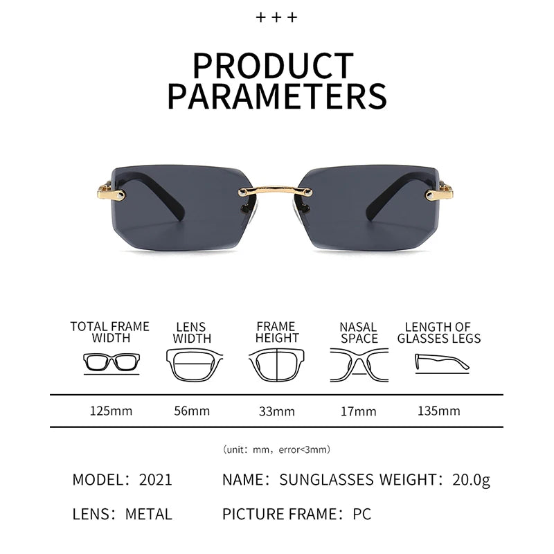 10 Pairs Per Set Wholesale Sunglasses For Women Fashion Rectangle Rimless Outdoor Eyewear Simple Casual Square Sun Glasses