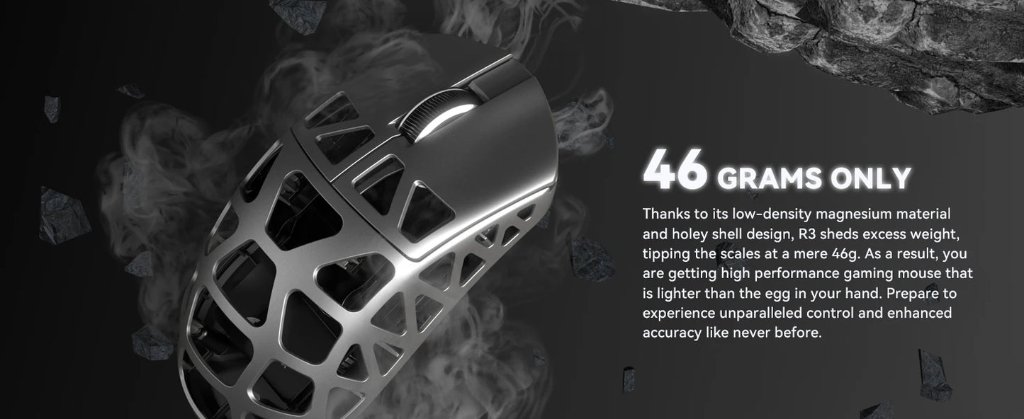 ATTACK SHARK R3 8KHz Magnesium Alloy Mouse, PixArt PAW3395 Sensor, up to 26000 DPI, 2.4G/BT/Wired, 46g superlight, for PC/Mac