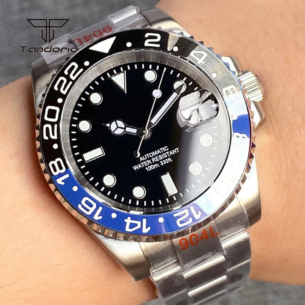 Tandorio 40mm Men's Automatic Watch Date Mechanical Miyota8215/PT5000 Movt Sapphire Business Waterproof Wristwatch Screw Crown