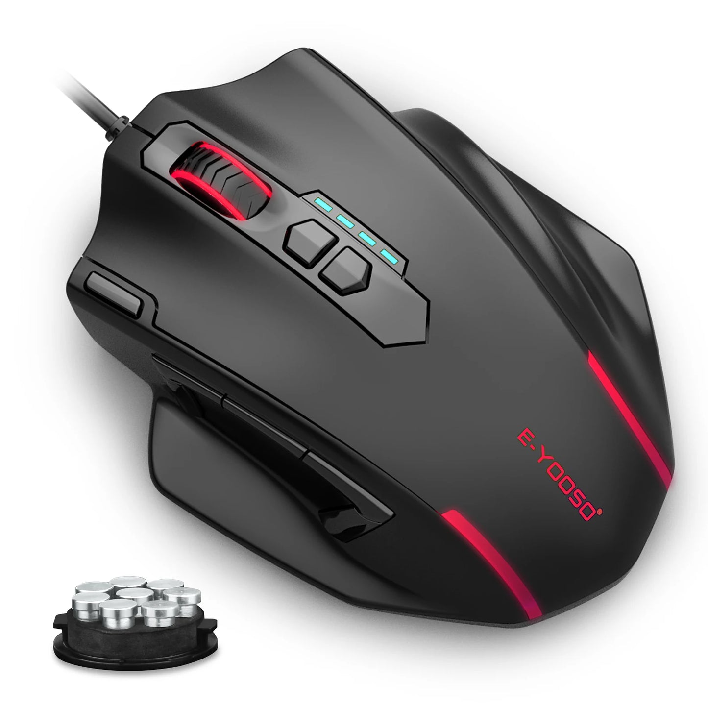 Mouse gaming cablato USB E-YOOSO X-41 Pro con retroilluminazione RGB, 12400 DPI, 11 pulsanti programmabili, mouse ergonomico per lavoro, computer, PC e laptop