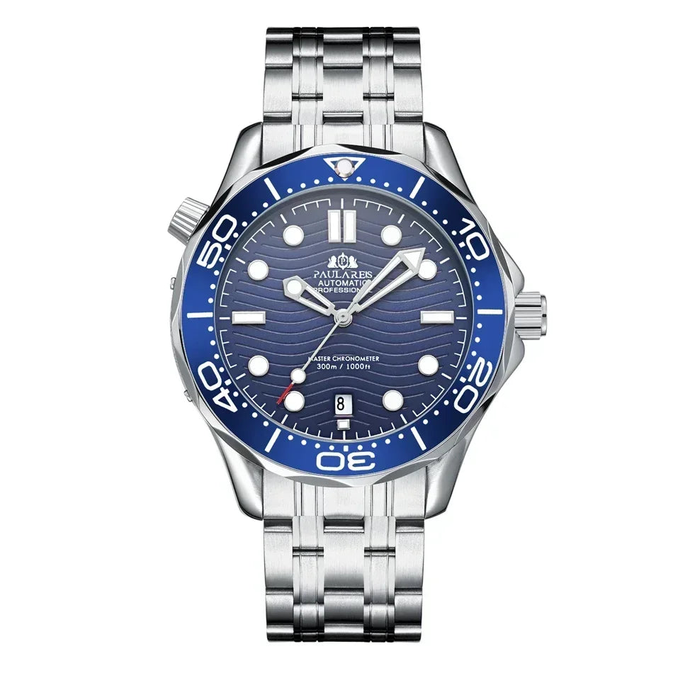 Automatic Mens Watch Mechanical Self Wind Movement Stainless Steel Casual Yellow Gold Silver Blue Master Wave Fashion Watches
