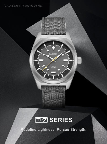 CADISEN TI-7 Autodyne Titanium steel Automatic Mechanical Canvas Wristwatch MIYOTA 8215 Luminous Sapphire Waterproof Man Watches