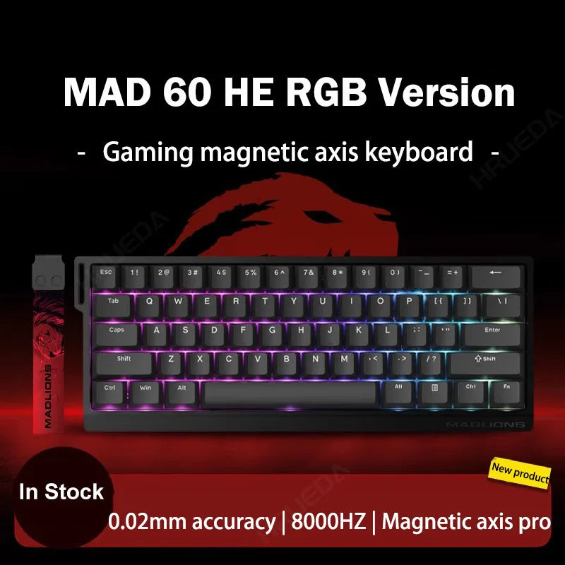 MADLIONS Mad 60he Mad60HE Mad 68HE Teclado mecânico com interruptores magnéticos, com fios, hot-swap, taxa de polling 8K, teclado gaming personalizado