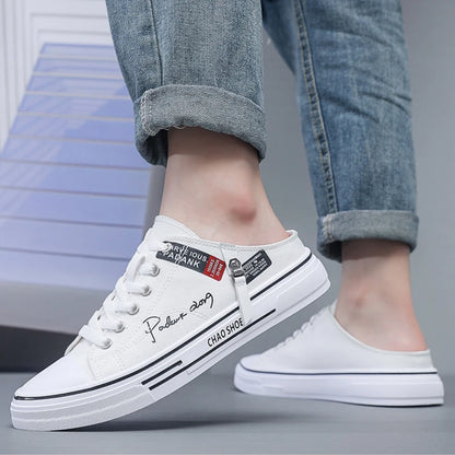 Tendance Designers hommes demi pantoufles été homme chaussures vulcanisées antidérapant résistant à l'usure chaussures en toile chaussures à bouche peu profonde pour hommes