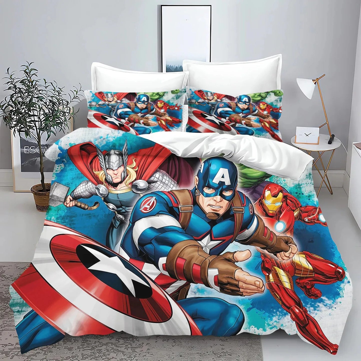„The Avengers“ herojų antklodės užvalkalo ir pagalvės užvalkalo patalynės komplektas suaugusiesiems, berniukams ir mergaitėms, vaikų miegamojo dekoracija, viengulio, dvigulio ir didelio dydžio