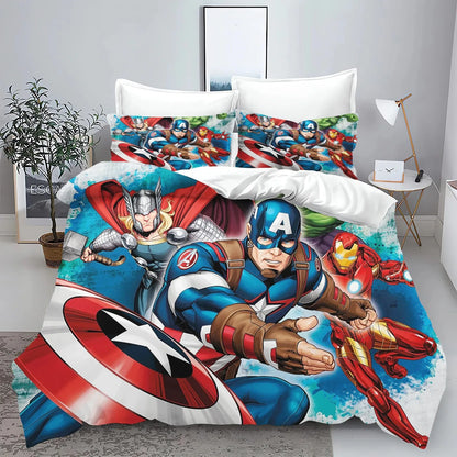 „The Avengers“ herojų antklodės užvalkalo ir pagalvės užvalkalo patalynės komplektas suaugusiesiems, berniukams ir mergaitėms, vaikų miegamojo dekoracija, viengulio, dvigulio ir didelio dydžio